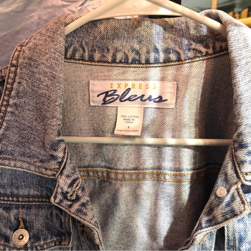 Large Hand-Painted Express Denim Jacket, Western … - image 4